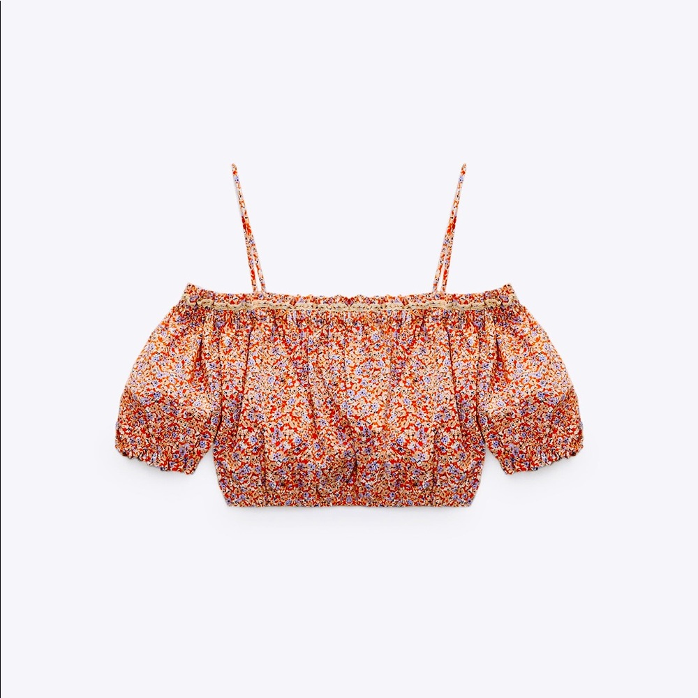 Zara orange off shoulder crop top